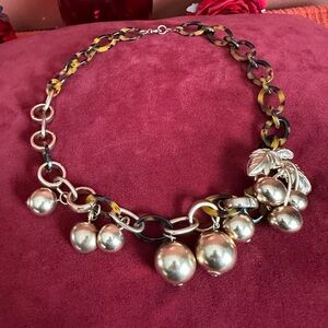 J. Crew Silver Charm Necklace with Black and Gold Chain